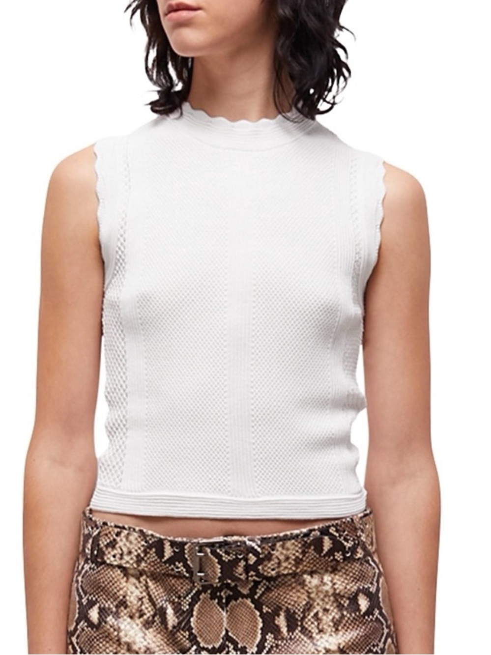 THE KOOPLES Romantic Net Stitches Knit Blouse Top in Shell